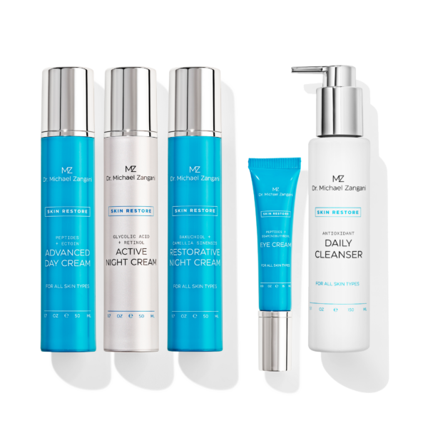 Anti-Age sett inneholder Daily Cleanser 150ML, Advanced Day Cream 50ML, Active Night Cream 50ML, Restorative Night Cream 50ML, Eye Cream 15ML