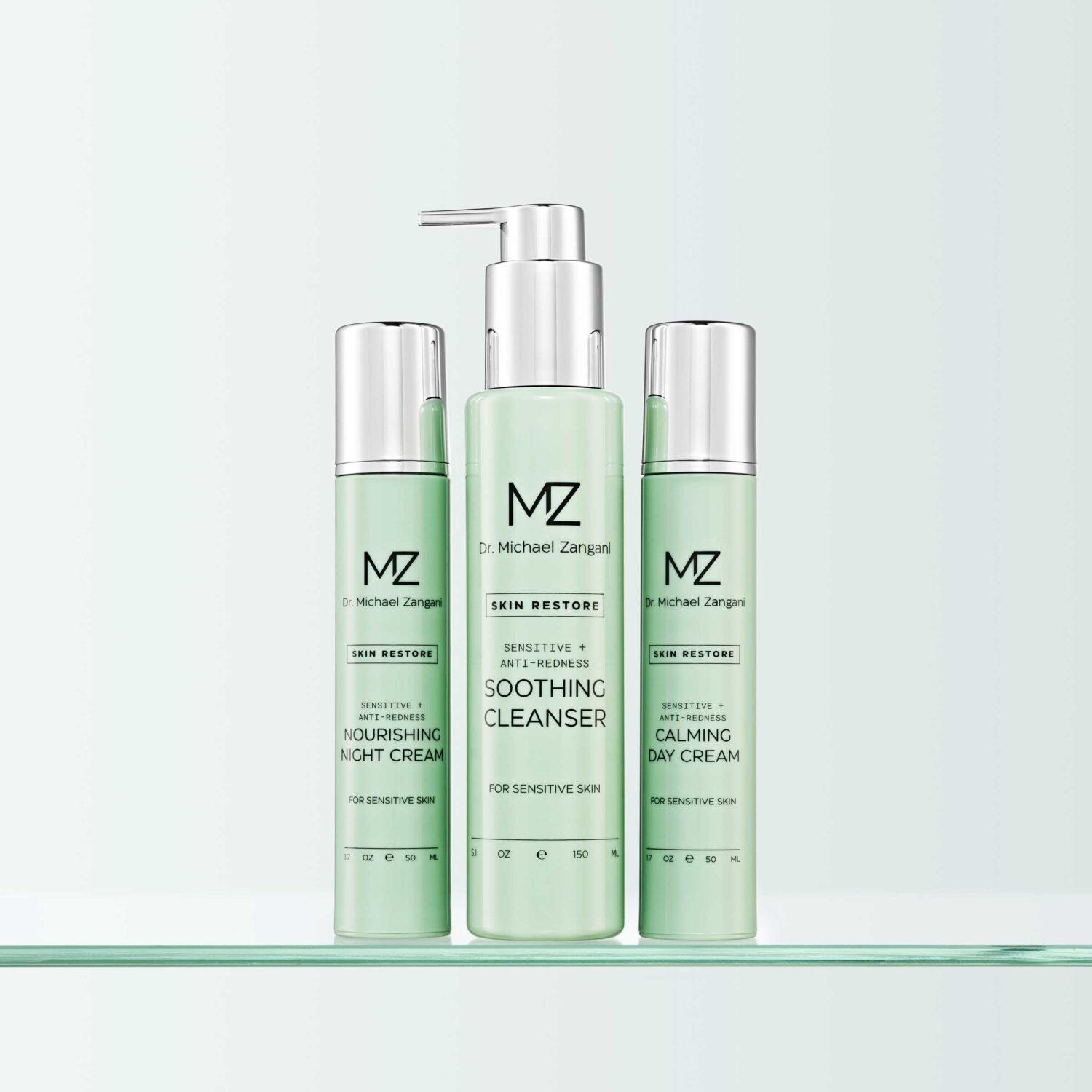 Dr. Michael Zangani sensitive kolleksjon trio cleanser dagkrem og nattkrem
