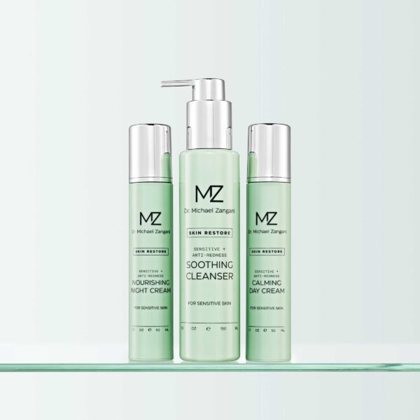 Dr. Michael Zangani sensitive kolleksjon trio cleanser dagkrem og nattkrem