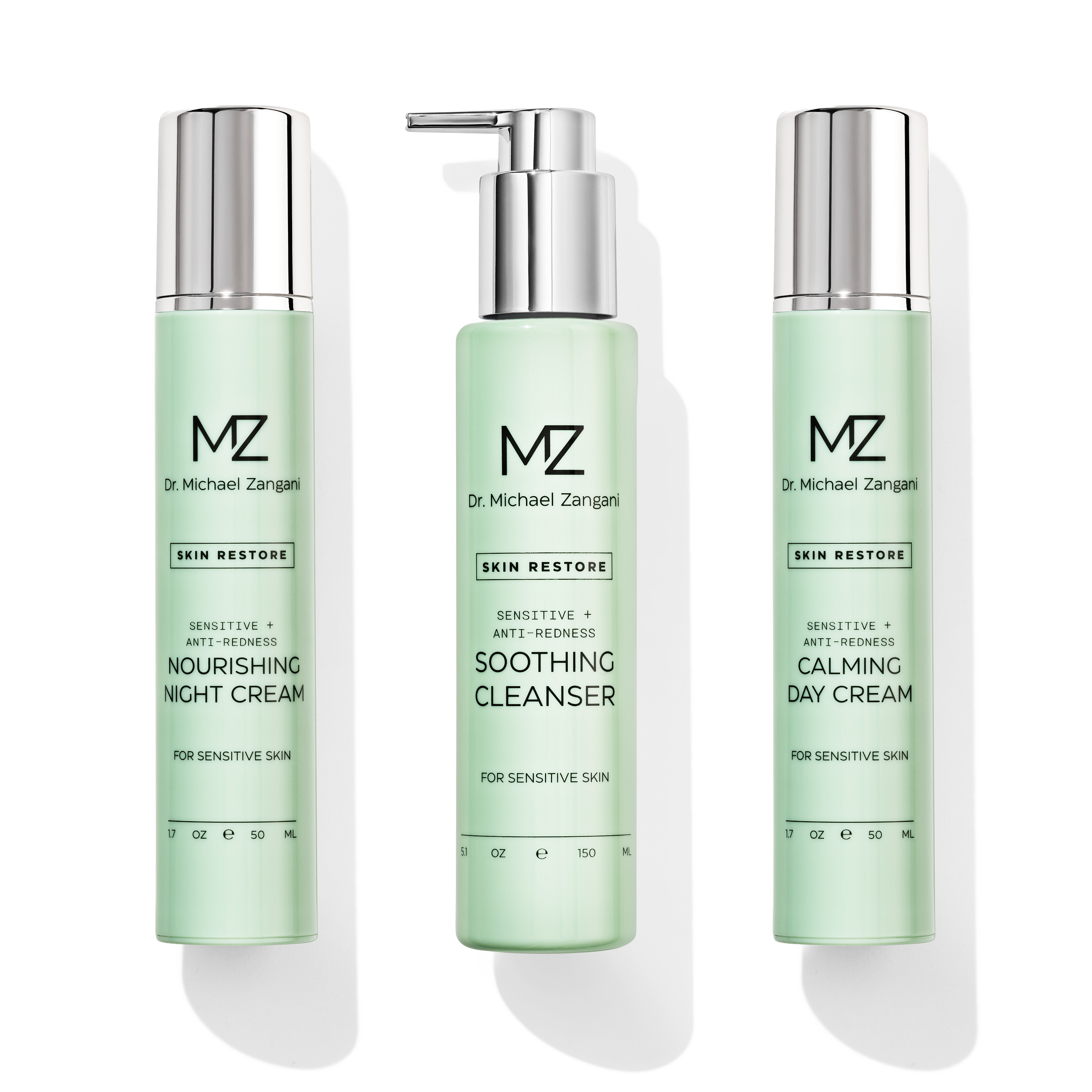 Dr. Michael Zangani Sensitive + Anti-Redness bundle med cleanser, dag- og nattkrem
