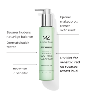 Soothing Cleanser Fjerner makeup og renser skånsomt og bevarer hudens naturlige balanse. Utviklet for sensitiv, rød og rosacea-utsatt hud